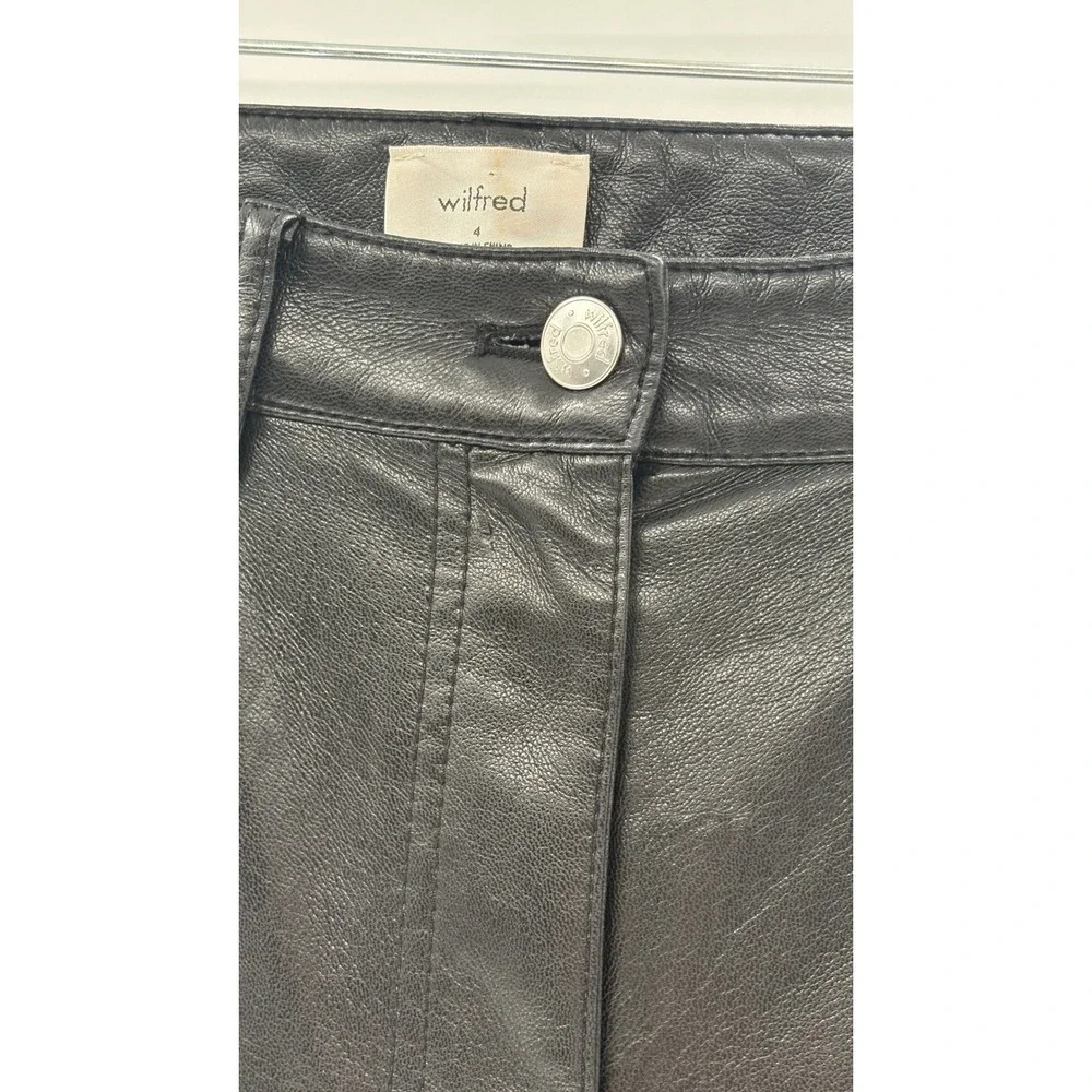 Wilfred Pants Faux Leather Women Size 4 Black High Rise Straight Leg‎